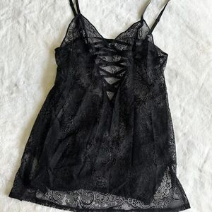 Victoria's Secret Black Sheer Lace Chemise Lingerie Women's Size Medium